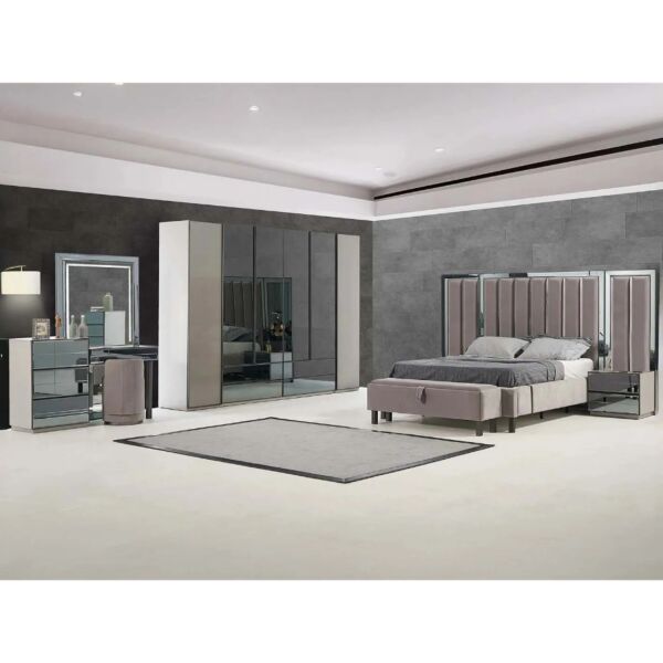 طقم غرفة نوم 8 قطع كينغ 180x200 ايلات - رمادي ومتعدد الالوان