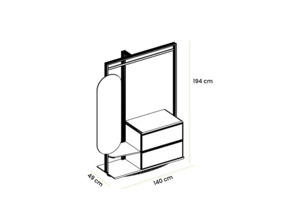 علاقة ملابس بالي مع وحدة ادراج ومرآة