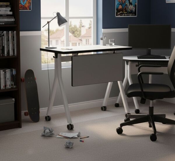 طاولة مكتب تارس قابل للطي 120 سم - ابيض ورمادي