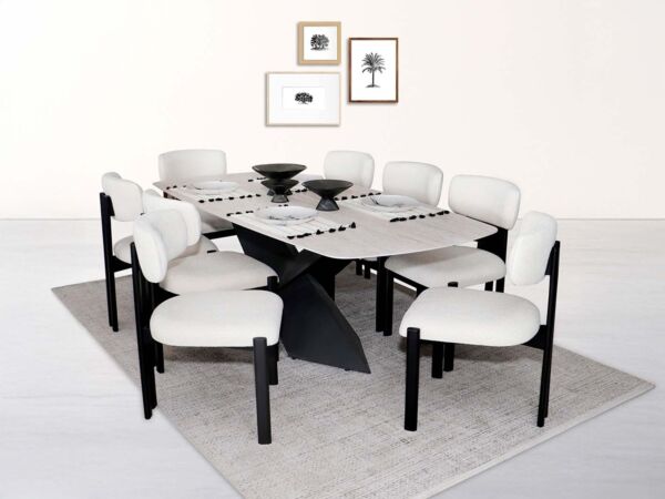 طاولة طعام 8 أشخاص بيلا - اسود و اوف وايت
