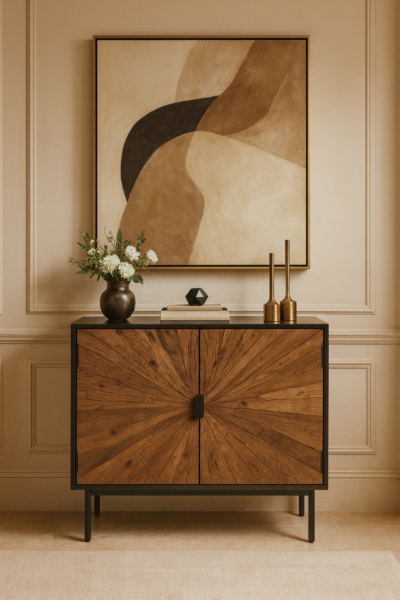 خزانة بوفية جانبية رانيش بتصميم خشبي-بني واسود