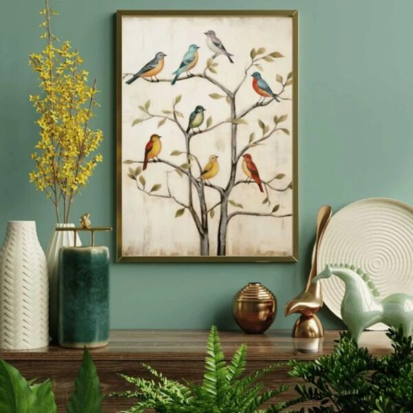 لوحة جدارية عصافير