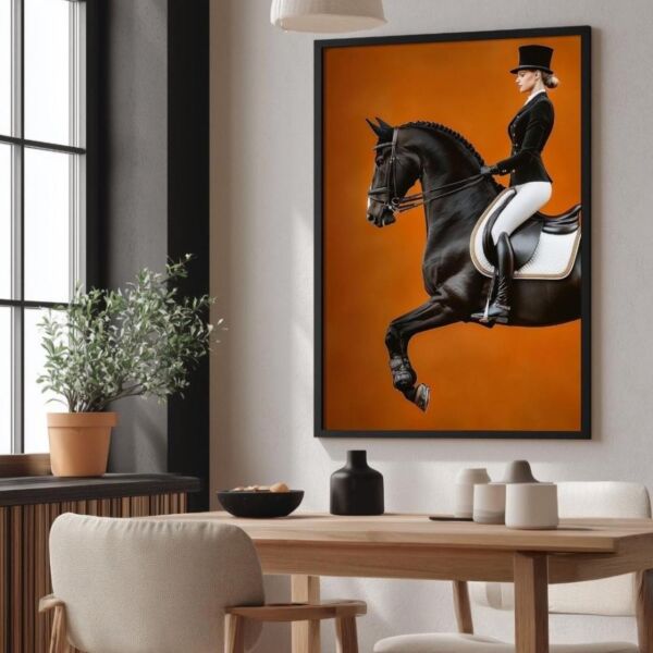 لوحة جدارية حصان وامرأه