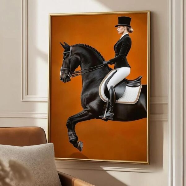 لوحة جدارية حصان وامرأه