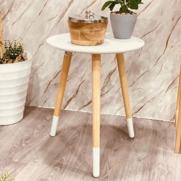 طاولة جانبية بمران - ابيض وبيج