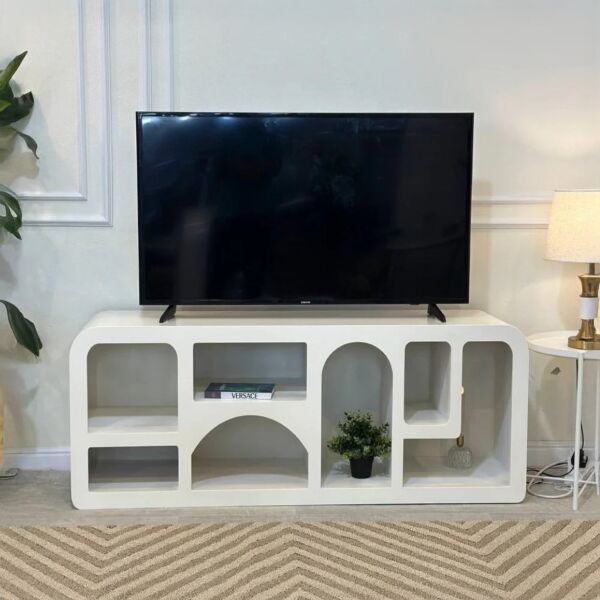 طاولة تلفزيون بوهيمي خشب - أبيض