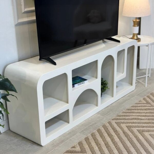 طاولة تلفزيون بوهيمي خشب - أبيض