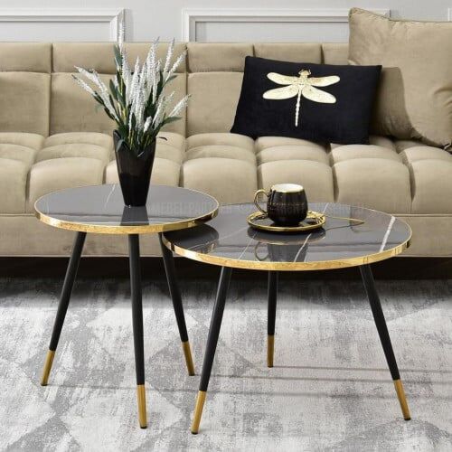 طاولة جانبية بيانكا 45 سم - أسود وذهبي