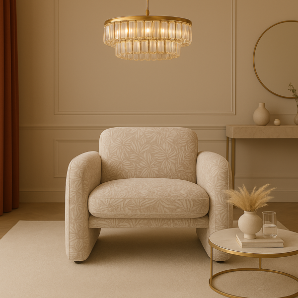 كنبة مفرد بونو بنقشة - بيج وذهبي