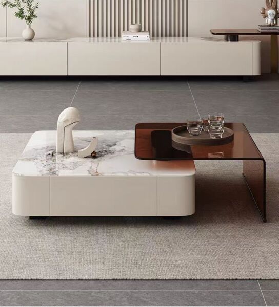 طاولة قهوة مودرن - ابيض وبني