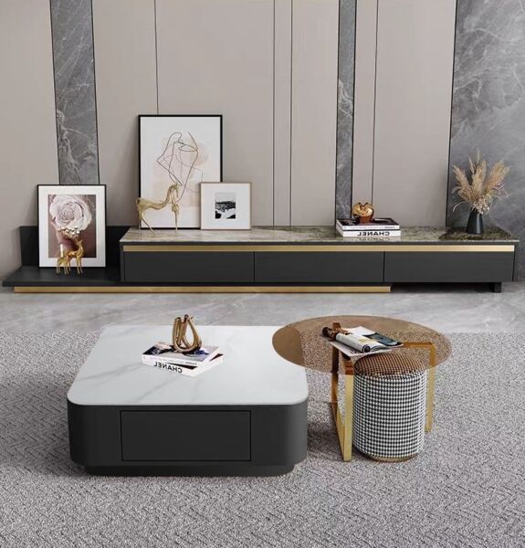 طاولة قهوة كوادرادو قطعتين - أسود ومتعدد الألوان