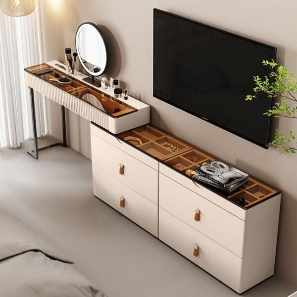 طاولة تزيين مع وحدة ادراج ومرآة كلارا - كريمي واسود