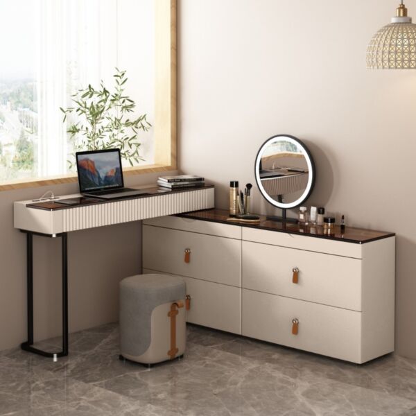 طاولة تزيين مع وحدة ادراج ومرآة كلارا - كريمي واسود