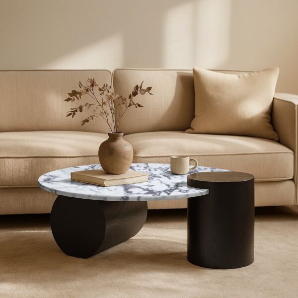 طاولة قهوة رونول - ابيض واسود