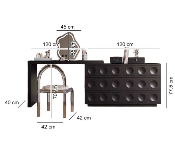 طاولة تزيين مع مرآة وكرسي كلارينس - اسود