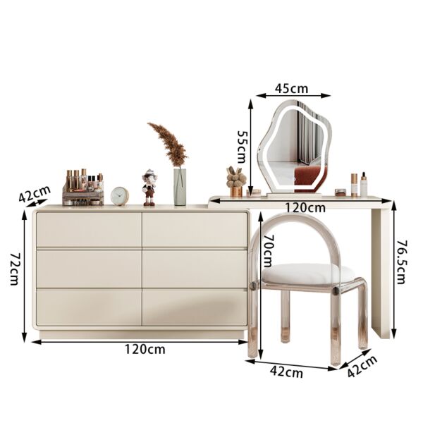 طاولة تزيين مع مرآة وكرسي كلارينس - كريمي