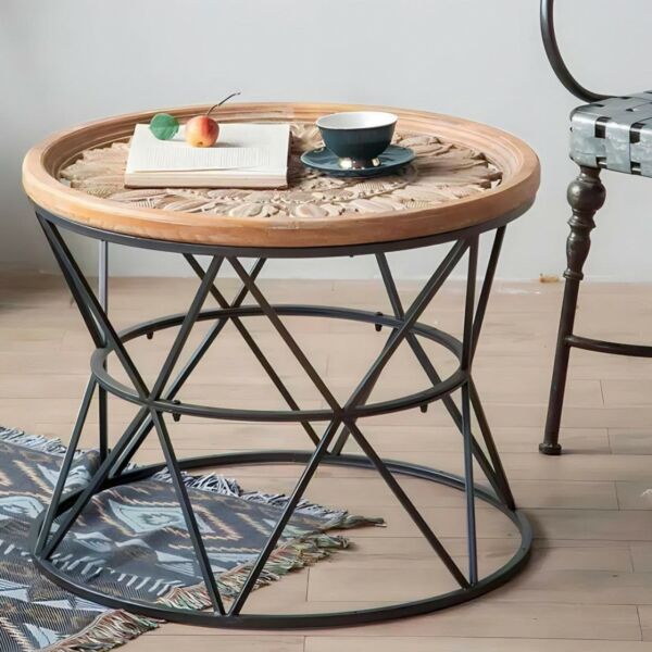 طاولة قهوة سطح خشب مزخرف بواجهة زجاج روكا