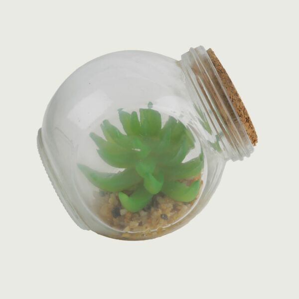 نبات صناعي بمركن زجاج - اخضر - 12 قطعة