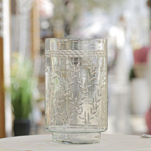 فازة زجاج منقوش شفاف سبايك