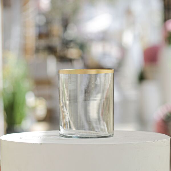 فازة زجاجية شفافة بخط ذهبي 15 سم