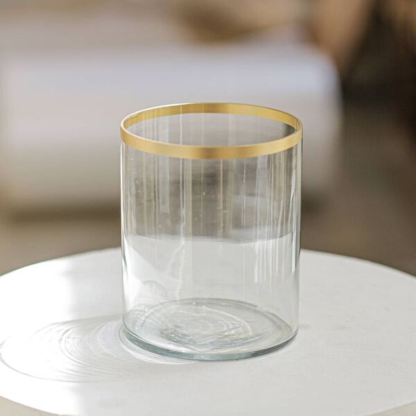 فازة زجاجية شفافة بخط ذهبي 15 سم