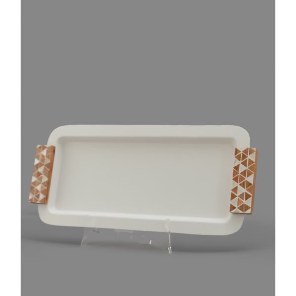 صينية تقديم هندي 50x20 سم - كريمي وخشبي