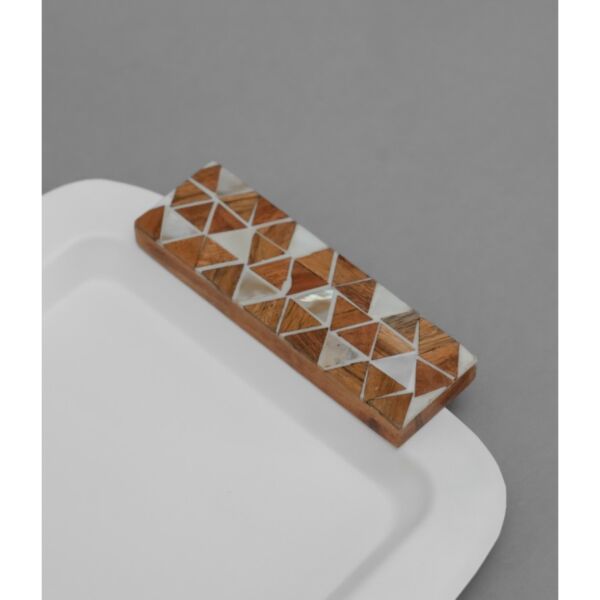 صينية تقديم هندي 50x20 سم - كريمي وخشبي