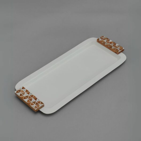 صينية تقديم هندي 50x20 سم - كريمي وخشبي