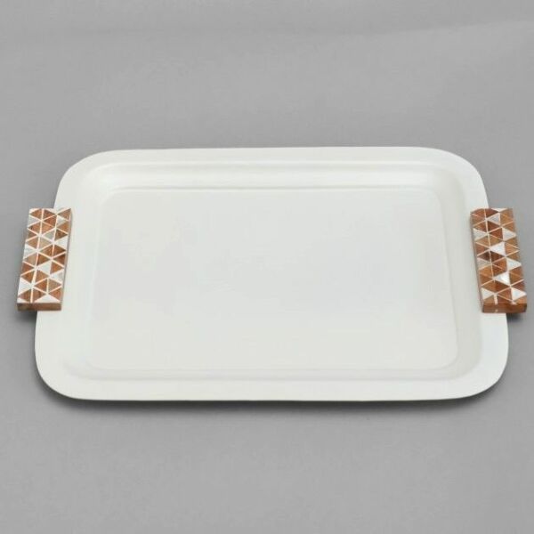 صينية تقديم هندي 31x41 سم - كريمي وخشبي