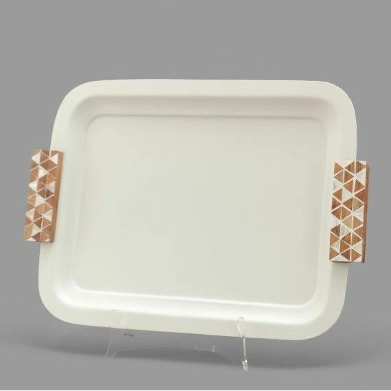 صينية تقديم هندي 31x41 سم - كريمي وخشبي