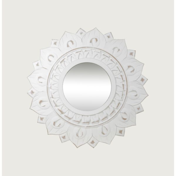 مرآة لوتس جدارية مع برواز خشبي - أبيض