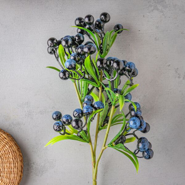 باقة ورد صناعي اونسي - كحلي واخضر - 12 قطعة