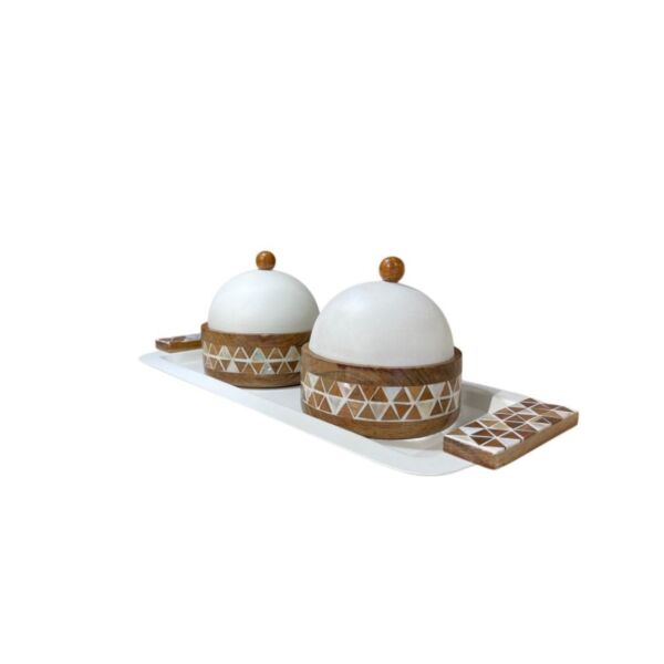 علبة تقديم هندي 42 سم - كريمي وخشبي