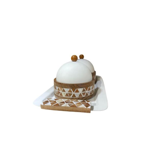علبة تقديم هندي 42 سم - كريمي وخشبي