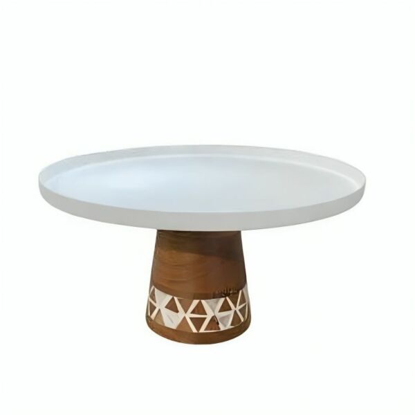 حامل كيك وحلويات حديد هندي 20 سم - كريمي وخشبي