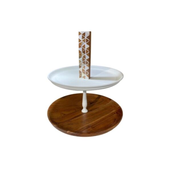 حامل كيك وحلويات حديد هندي 36 سم - كريمي وخشبي