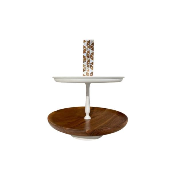 حامل كيك وحلويات حديد هندي 36 سم - كريمي وخشبي