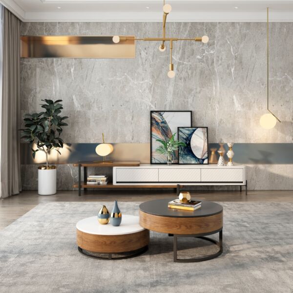 طاولة قهوة بانيلا قطعتين - بني وعدة ألوان