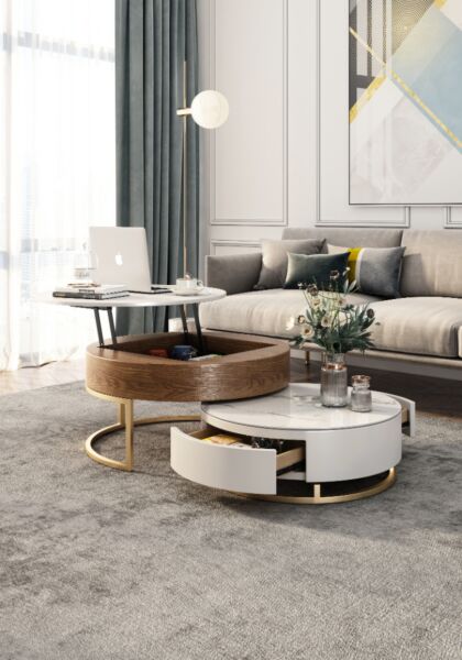 طاولة قهوة نورمانا خشبية أبيض و بني - قطعتين