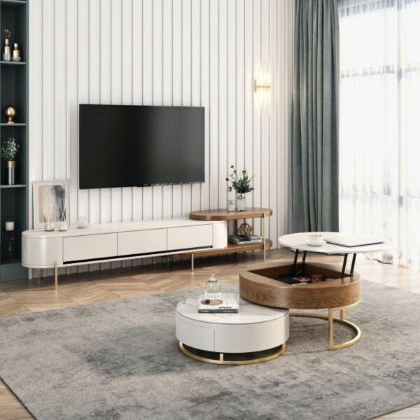 طاولة تلفزيون نورمانا خشب و ستيل أبيض وبني - 260x41x40 سم