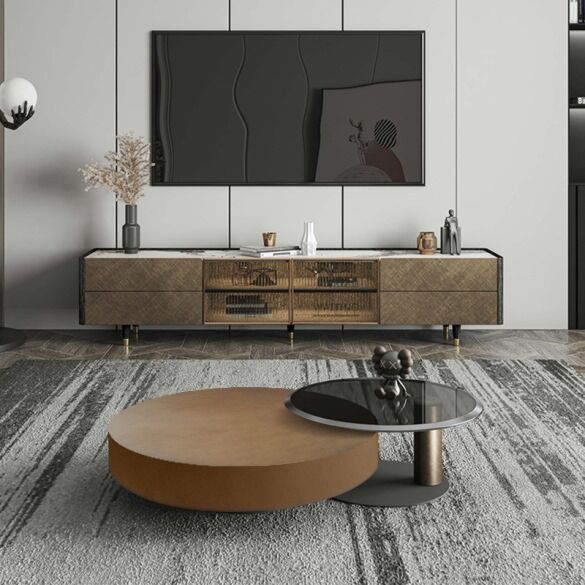 طاولة قهوة تيفارو قطعتين - نحاسي وأسود