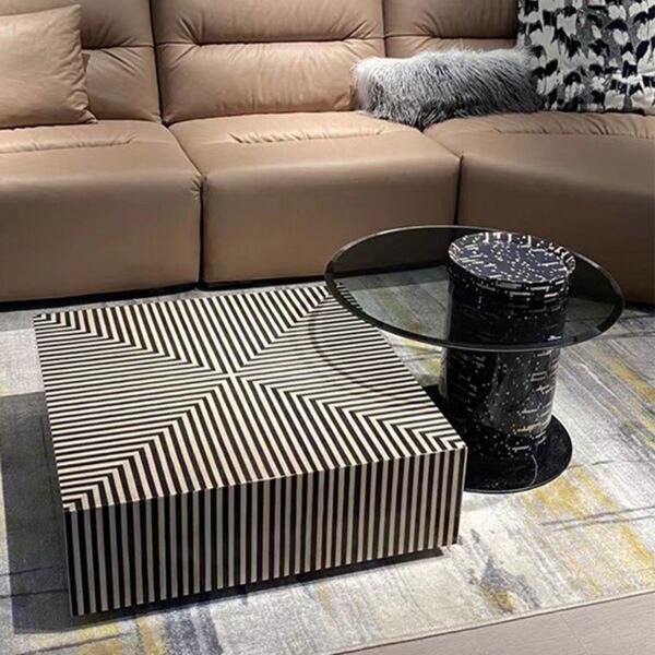 طاولة قهوة سترايبس قطعتين - أسود وبيج