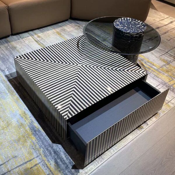 طاولة قهوة سترايبس قطعتين - أسود وبيج