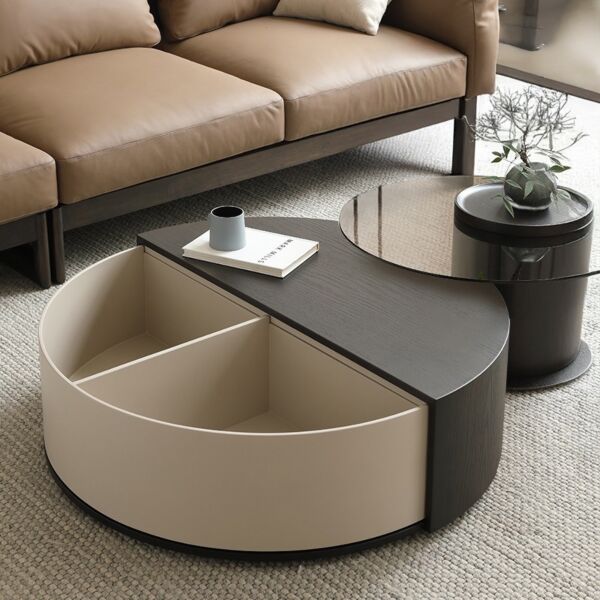 طاولة قهوة راوندي قطعتين - بني وبيج