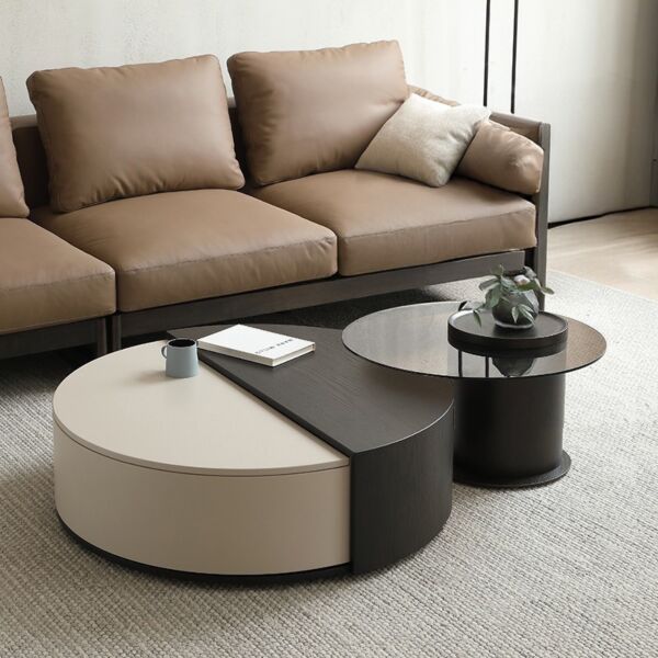 طاولة قهوة راوندي قطعتين - بني وبيج