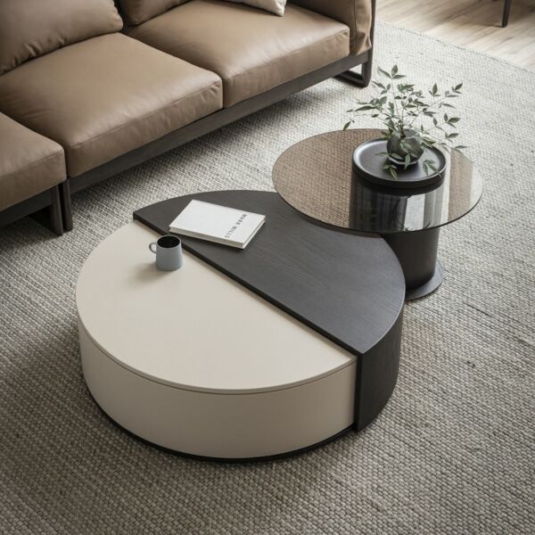 طاولة قهوة راوندي قطعتين - بني وبيج