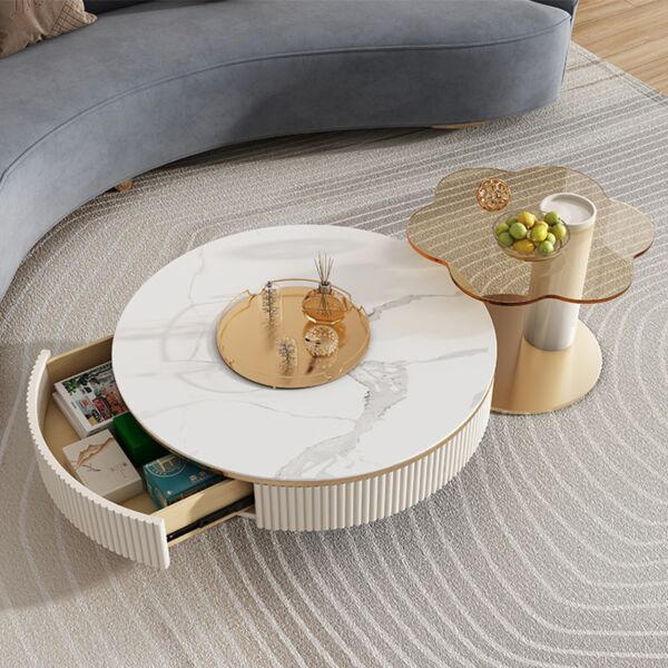 طاولة قهوة جولدن روزي قطعتين - أبيض وذهبي