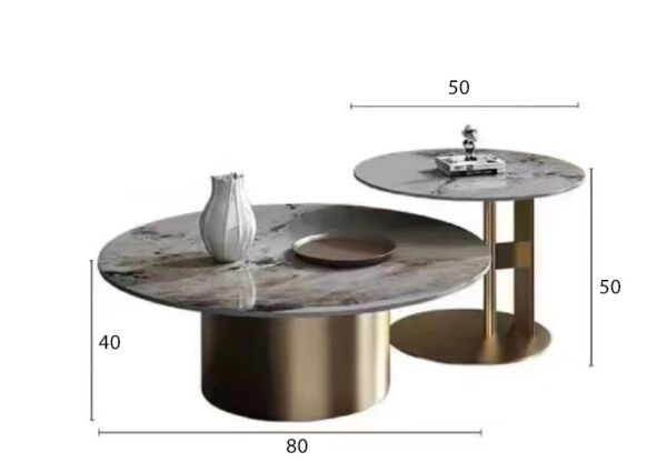 طاولة قهوة بيرالا ستيل ورخام ذهبي ورمادي - قطعتين