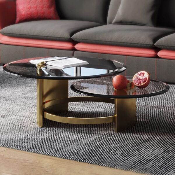 طاولة قهوة مودرن رايش ستيل و سطح زجاجي - ذهبي و أسود