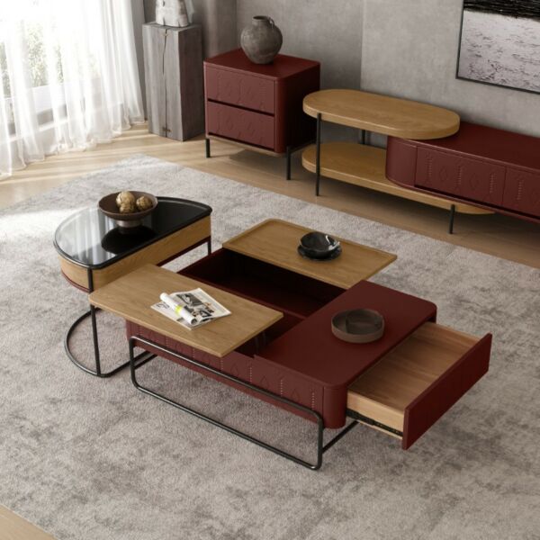 طاولة قهوة من مجموعة مفتاحة عسير - برغندي